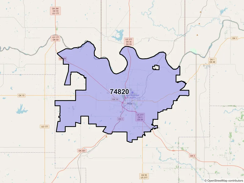 Map of ZIP Code 74820 — Ada, OK