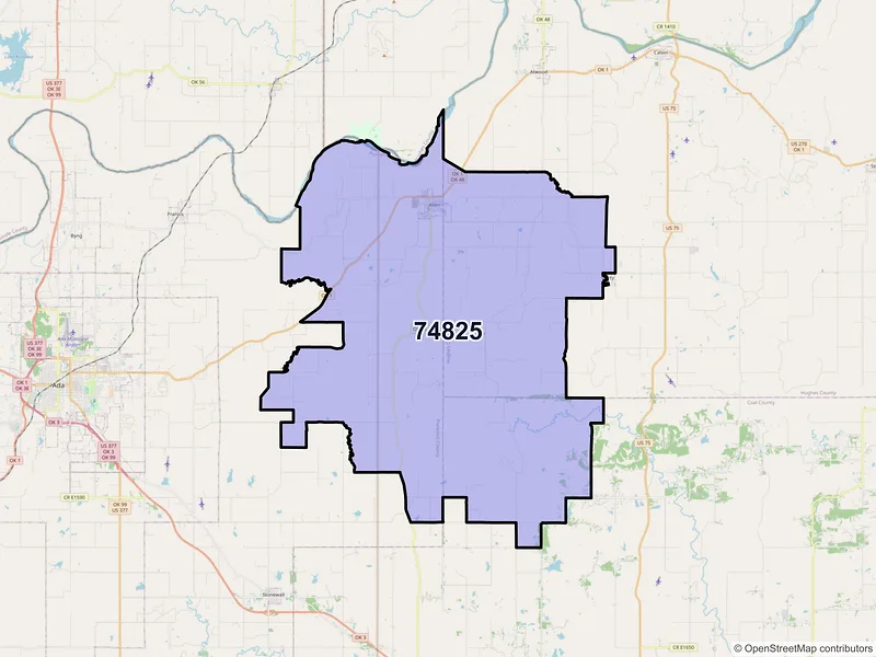 Map of ZIP Code 74825 — Allen, OK