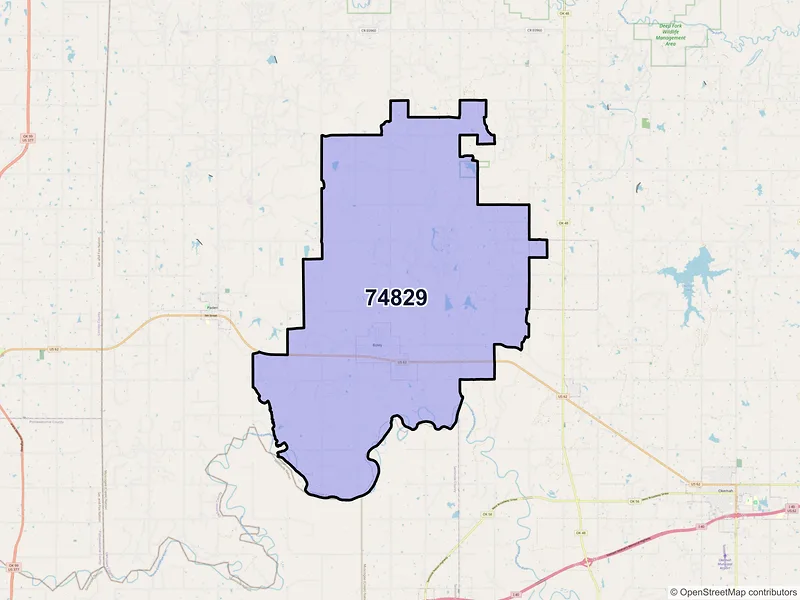 Map of ZIP Code 74829 — Boley, OK