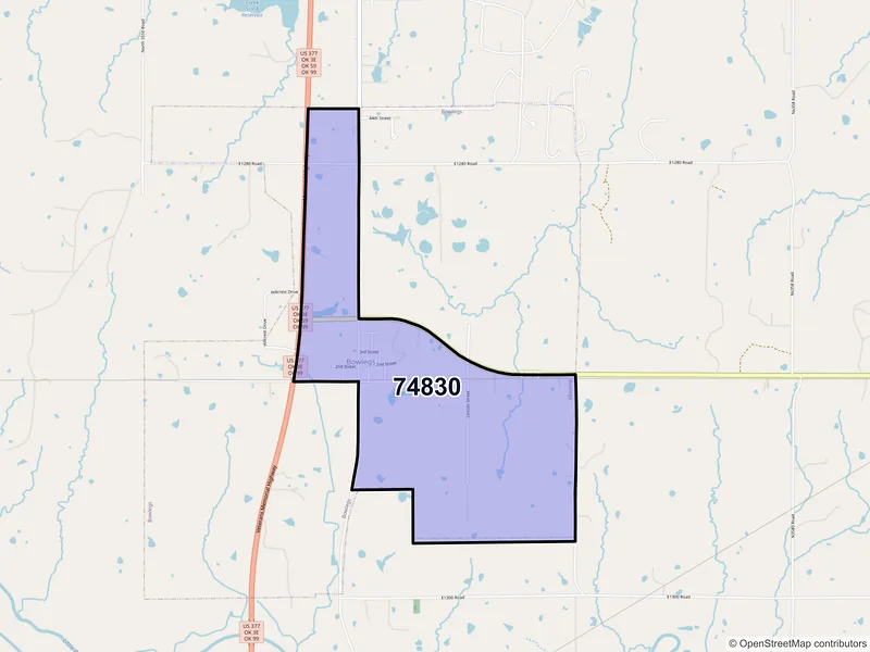 Map of Bowlegs, Oklahoma and ZIP codes