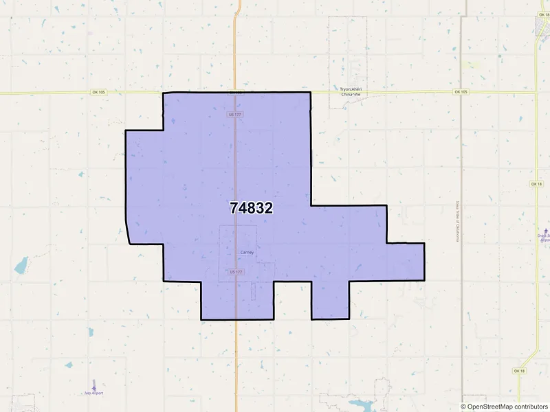 Map of Carney, Oklahoma and ZIP codes