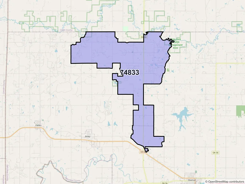 Map of ZIP Code 74833 — Castle, OK