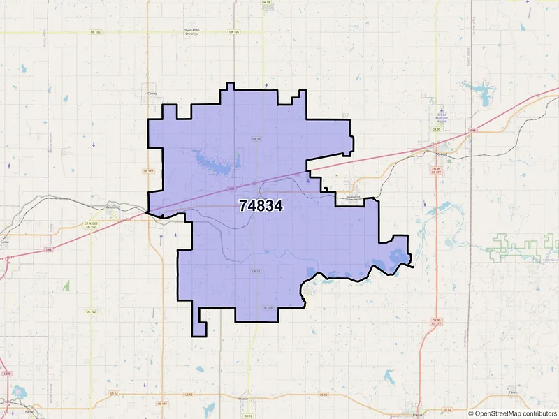Map of ZIP Code 74834 — Chandler, OK