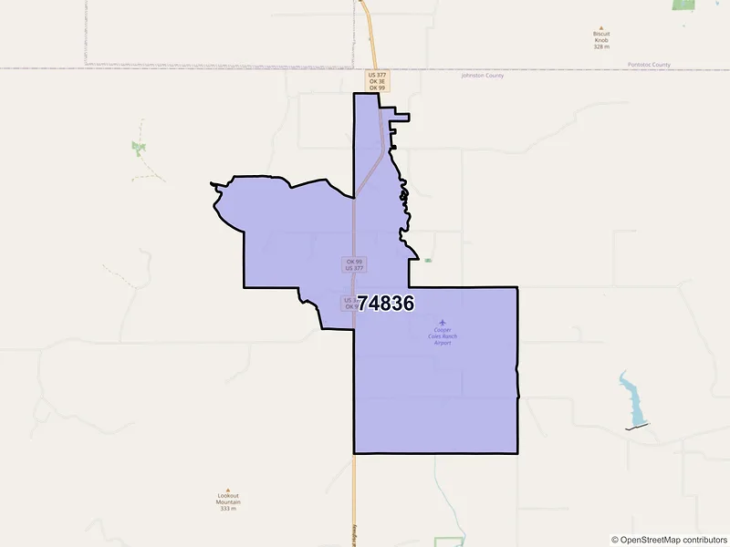 Map of Connerville, Oklahoma and ZIP codes