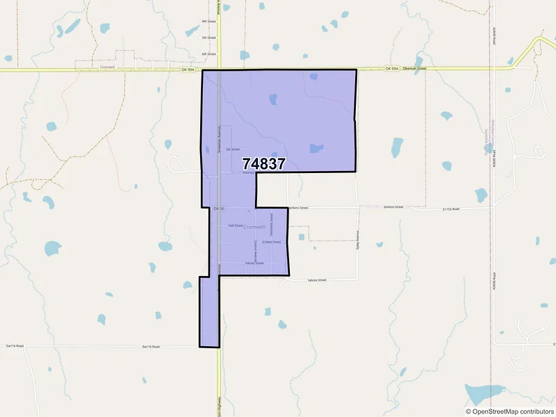 Map of Cromwell, Oklahoma and ZIP codes