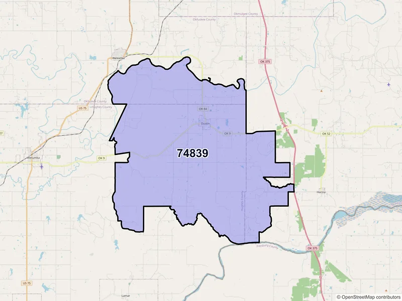Map of ZIP Code 74839 — Dustin, OK