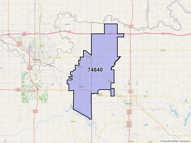 Map of ZIP Code 74840 — Earlsboro, OK