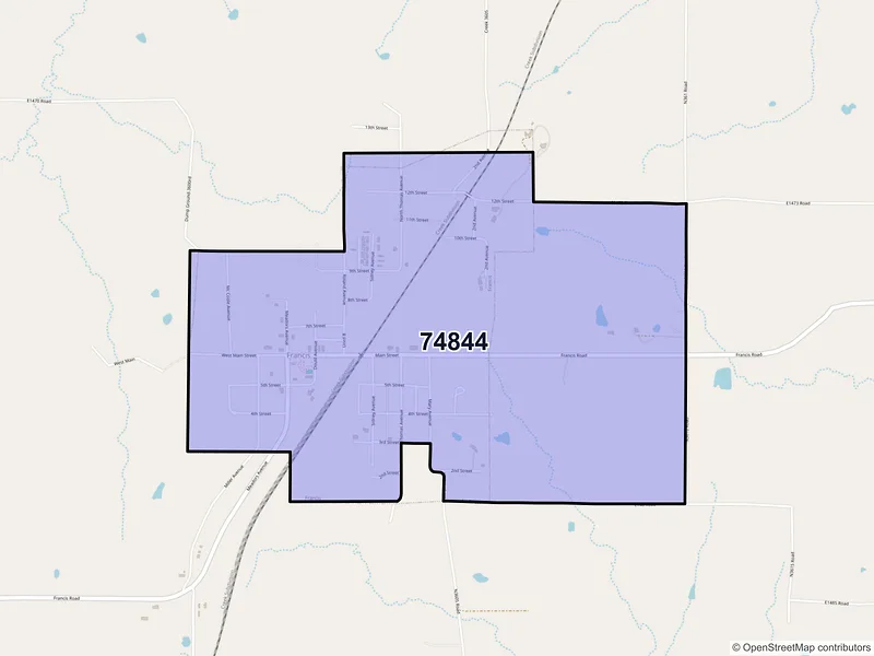 Map of Francis, Oklahoma and ZIP codes