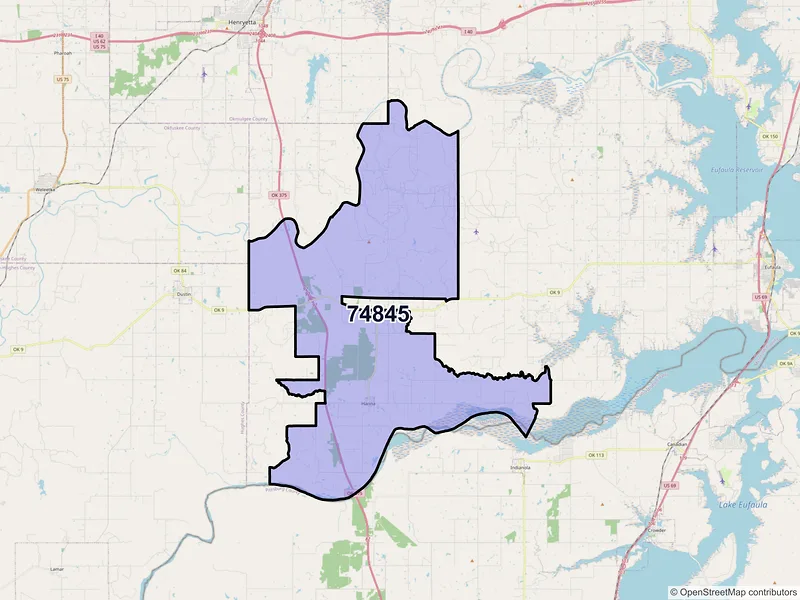 Map of ZIP Code 74845 — Hanna, OK