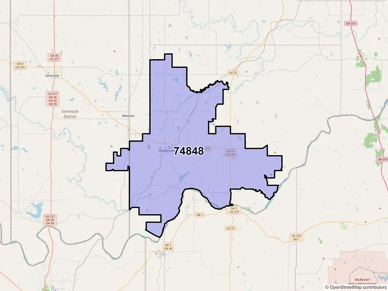 Map of ZIP Code 74848 — Holdenville, OK