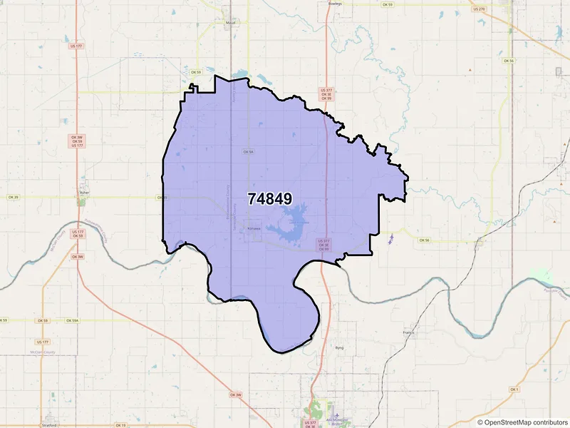 Map of ZIP Code 74849 — Konawa, OK