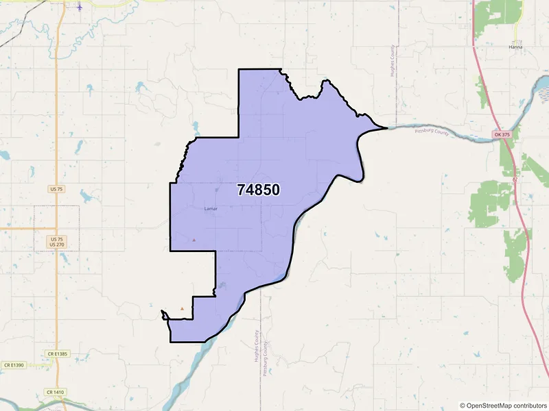 Map of ZIP Code 74850 — Lamar, OK