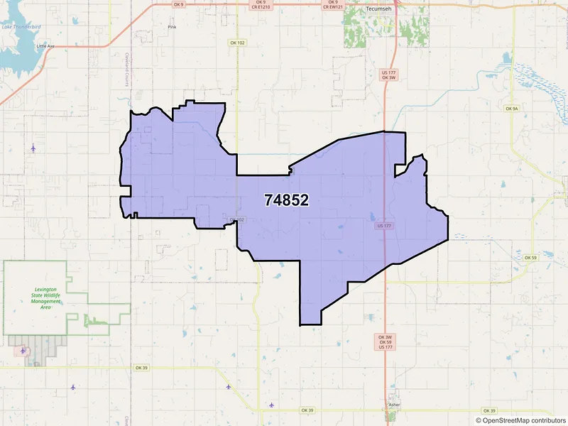 Map of ZIP Code 74852 — Macomb, OK
