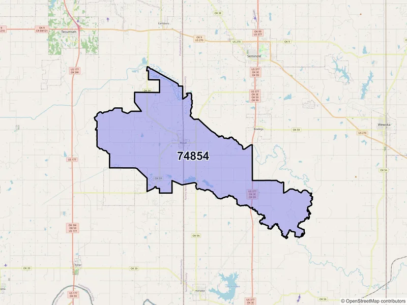 Map of ZIP Code 74854 — Maud, OK