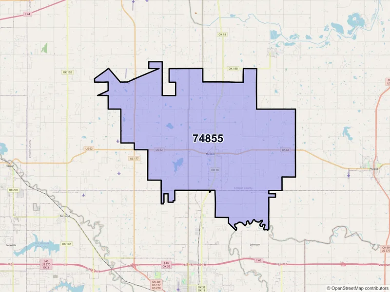 Map of ZIP Code 74855 — Meeker, OK