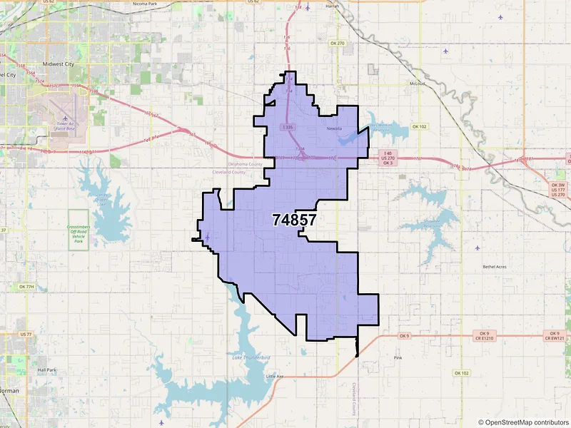 Map of ZIP Code 74857 — Newalla, OK