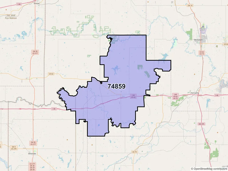 Map of Okemah, Oklahoma and ZIP codes