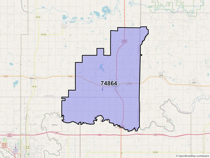 Map of ZIP Code 74864 — Prague, OK