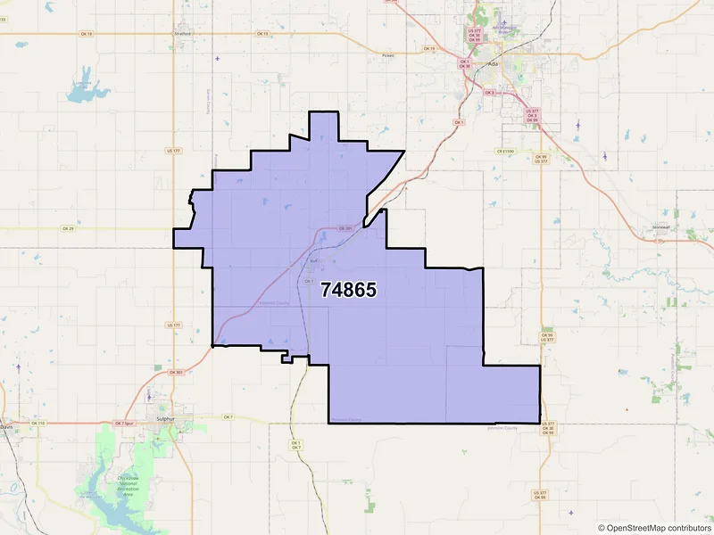 Map of ZIP Code 74865 — Roff, OK