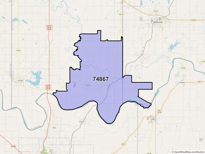 Map of ZIP Code 74867 — Sasakwa, OK