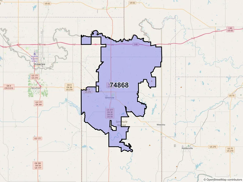 Map of ZIP Code 74868 — Seminole, OK