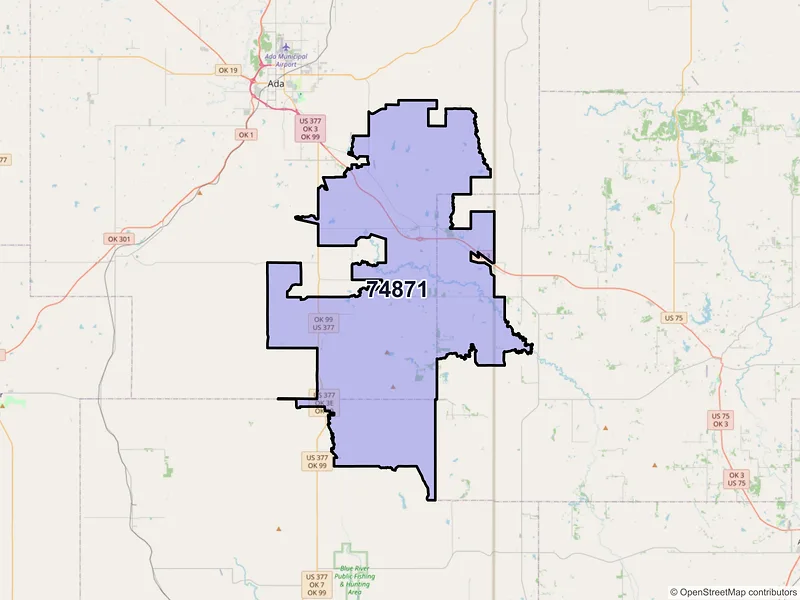 Map of ZIP Code 74871 — Stonewall, OK