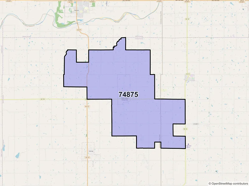 Map of ZIP Code 74875 — Tryon, OK