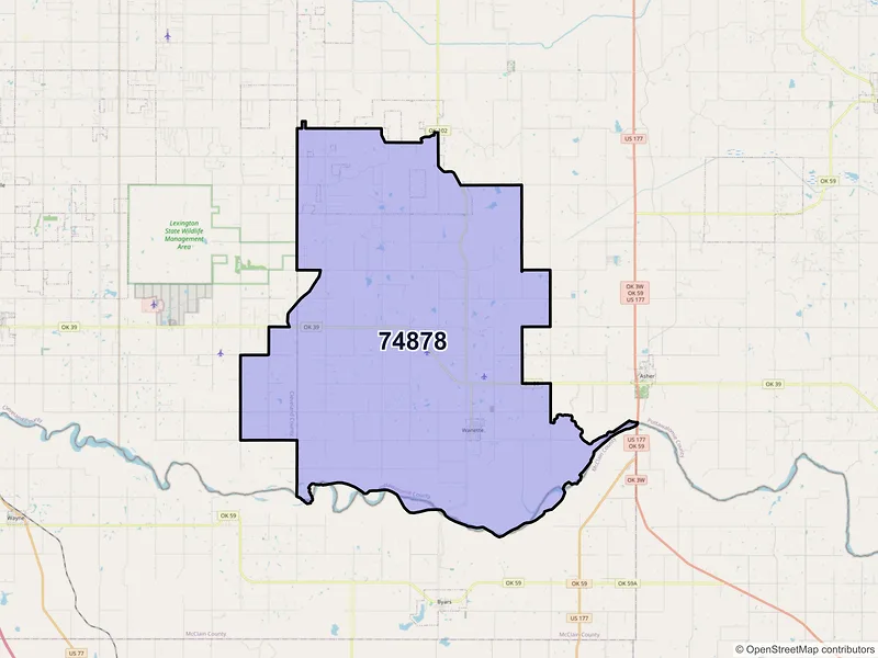 Map of ZIP Code 74878 — Wanette, OK