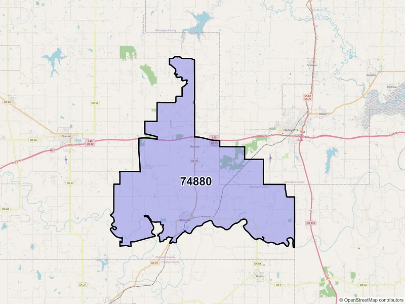 Map of ZIP Code 74880 — Weleetka, OK