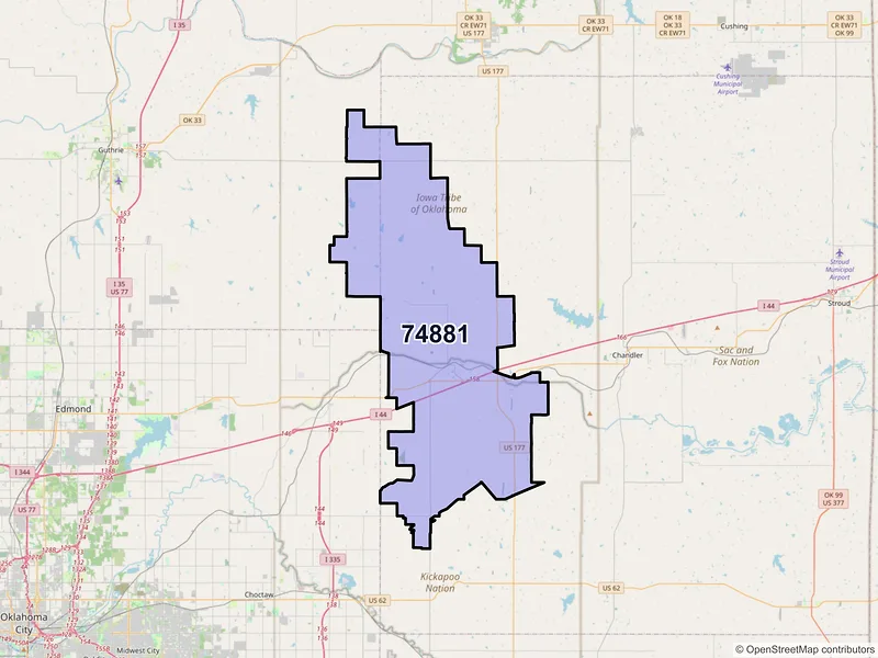 Map of ZIP Code 74881 — Wellston, OK