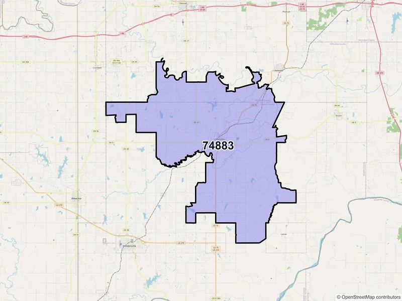 Map of ZIP Code 74883 — Wetumka, OK