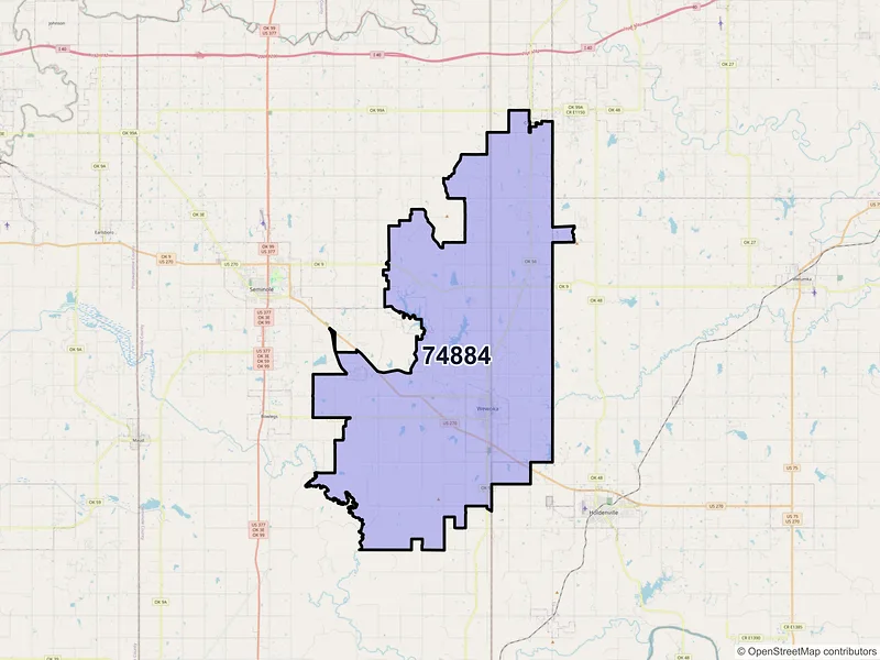 Map of ZIP Code 74884 — Wewoka, OK