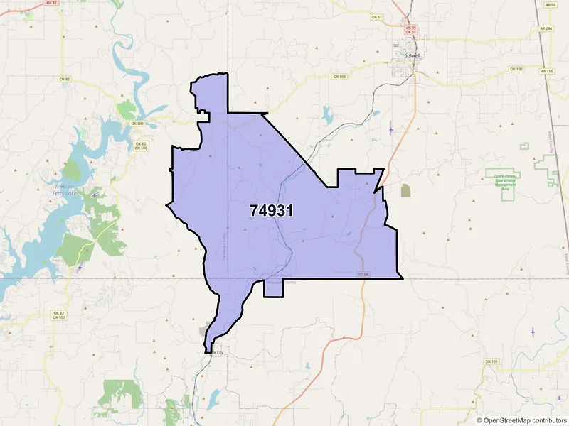 Map of ZIP Code 74931 — Bunch, OK