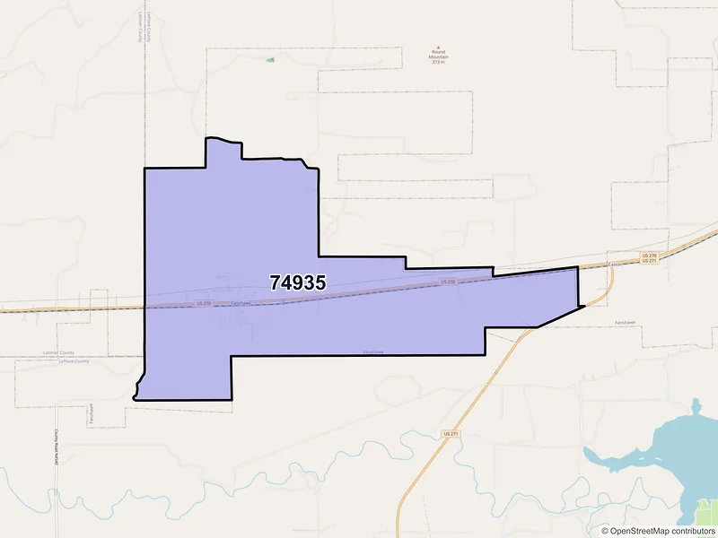 Map of Fanshawe, Oklahoma and ZIP codes
