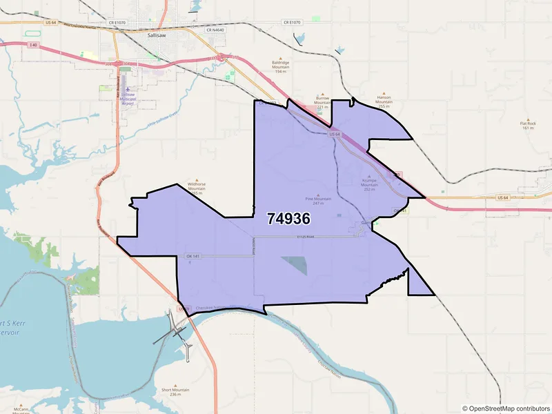 Map of ZIP Code 74936 — Gans, OK