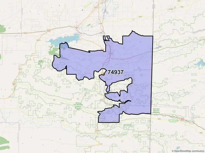 Map of ZIP Code 74937 — Heavener, OK