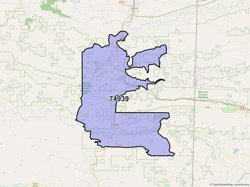 Map of ZIP Code 74939 — Hodgen, OK