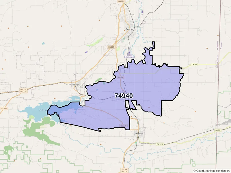 Map of ZIP Code 74940 — Howe, OK