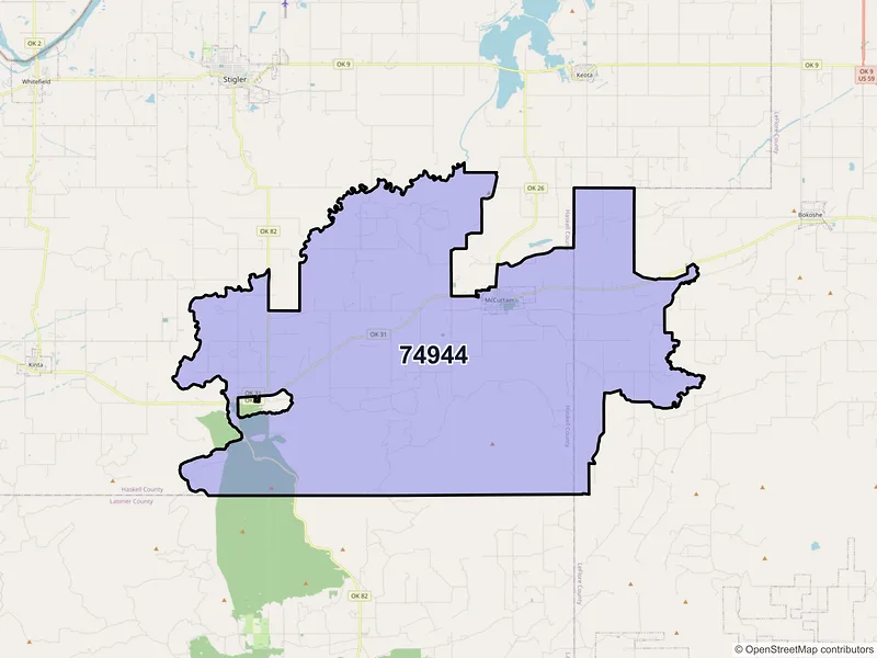 Map of Mccurtain, Oklahoma and ZIP codes