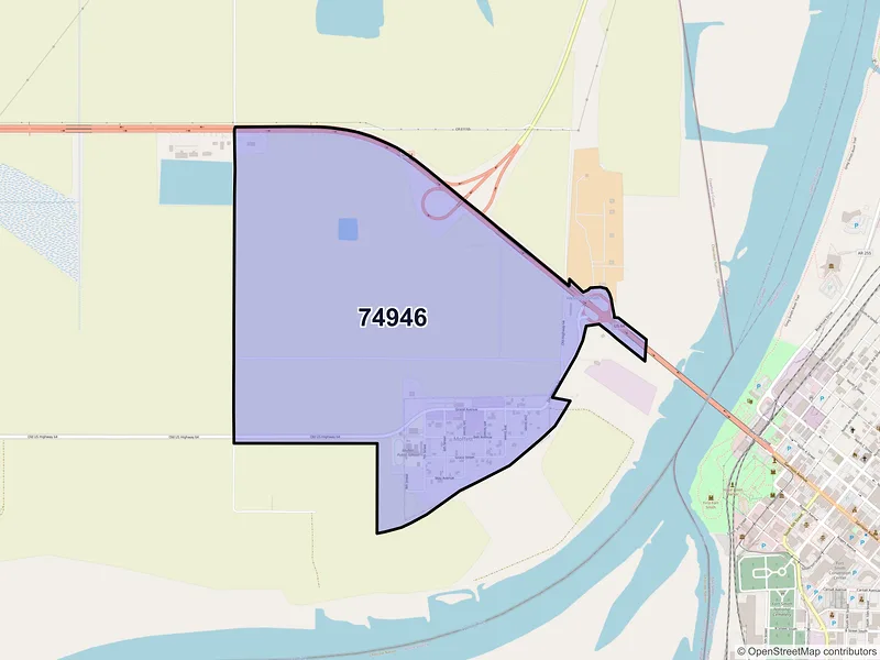 Map of Moffett, Oklahoma and ZIP codes