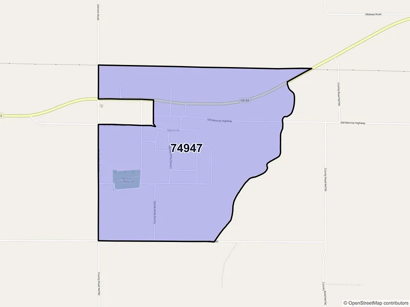 Map of Monroe, Oklahoma and ZIP codes