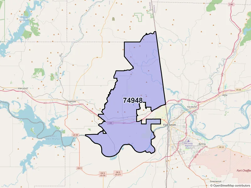 Map of ZIP Code 74948 — Muldrow, OK