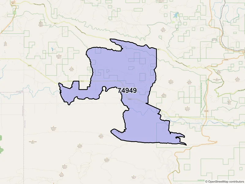 Map of ZIP Code 74949 — Muse, OK