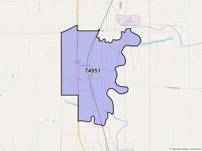 Map of Panama, Oklahoma and ZIP codes