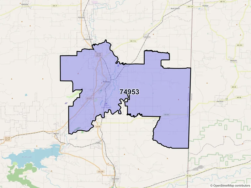 Map of ZIP Code 74953 — Poteau, OK