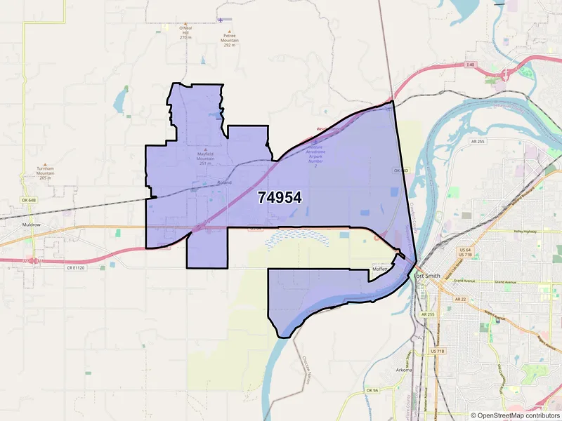 Map of ZIP Code 74954 — Roland, OK