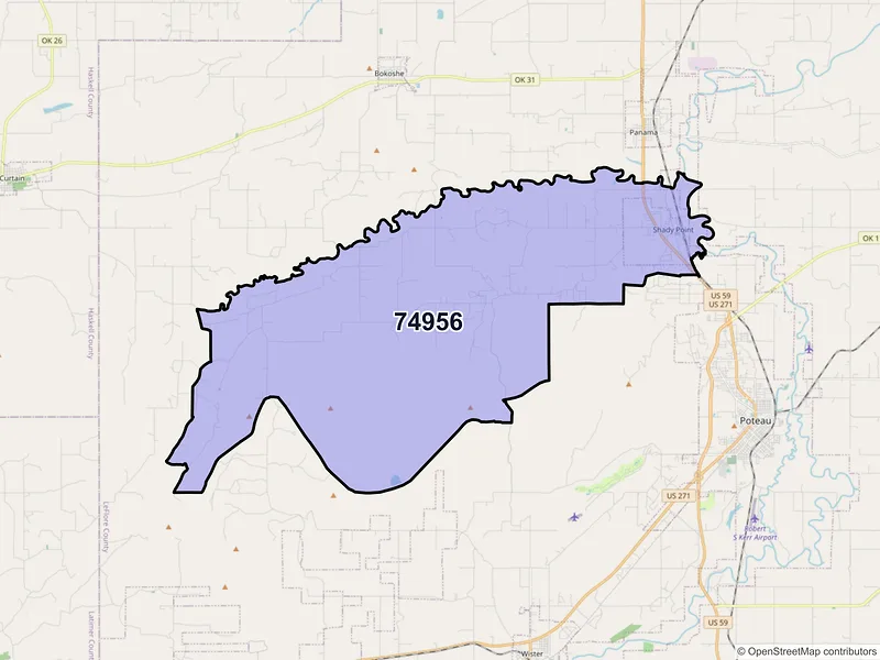 Map of ZIP Code 74956 — Shady Point, OK