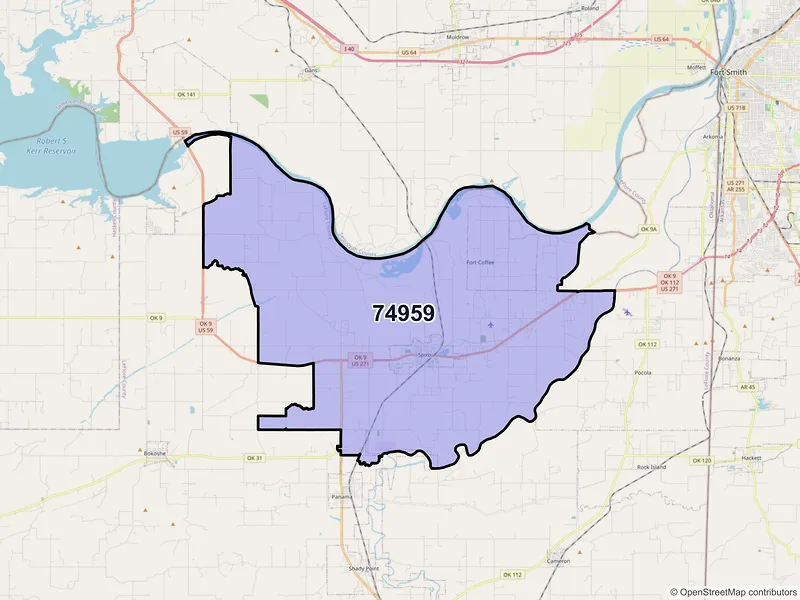 Map of ZIP Code 74959 — Spiro, OK