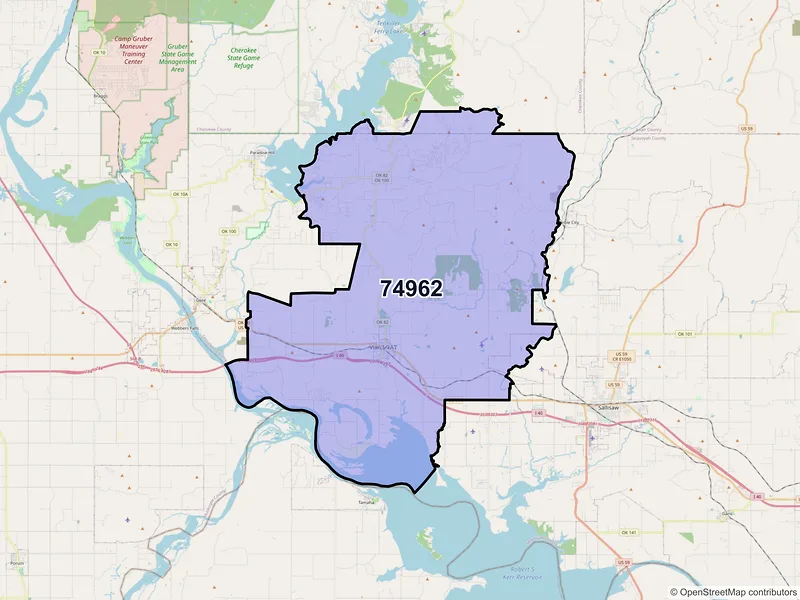 Map of ZIP Code 74962 — Vian, OK