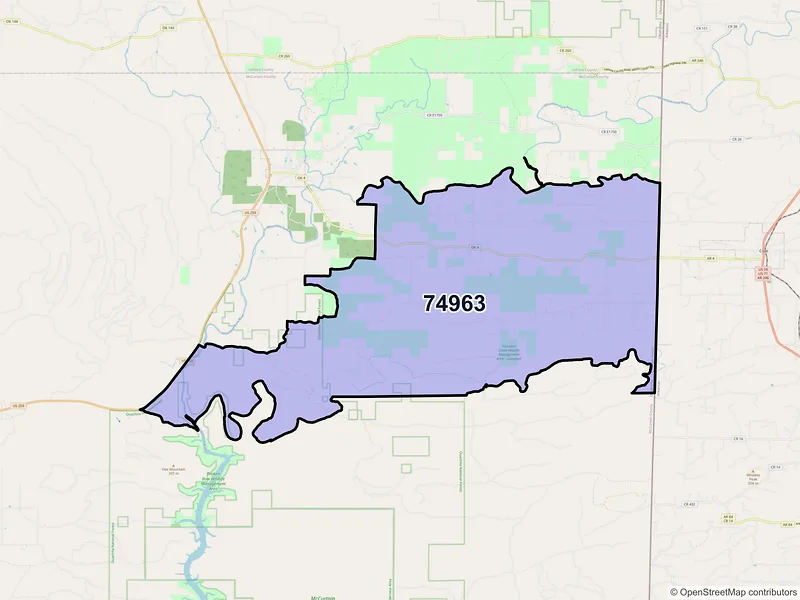 Map of ZIP Code 74963 — Watson, OK